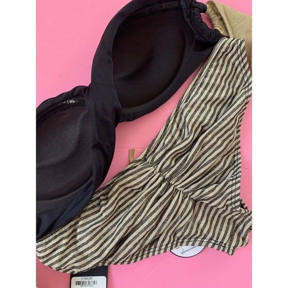 PilyQ Barcelona Tyler Rose S BIKINI Ula'La SWIRL bandeau top+bottom Black GOLD - Picture 5 of 5